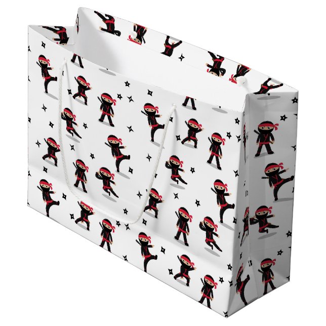 Niedliches Ninja Warrior Kids Black & Red Pattern Große Geschenktüte (Vorderseite Schrägansicht)