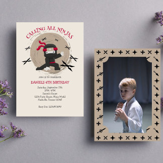 Niedliches Ninja Warrior Kindergeburtstag Foto Einladung