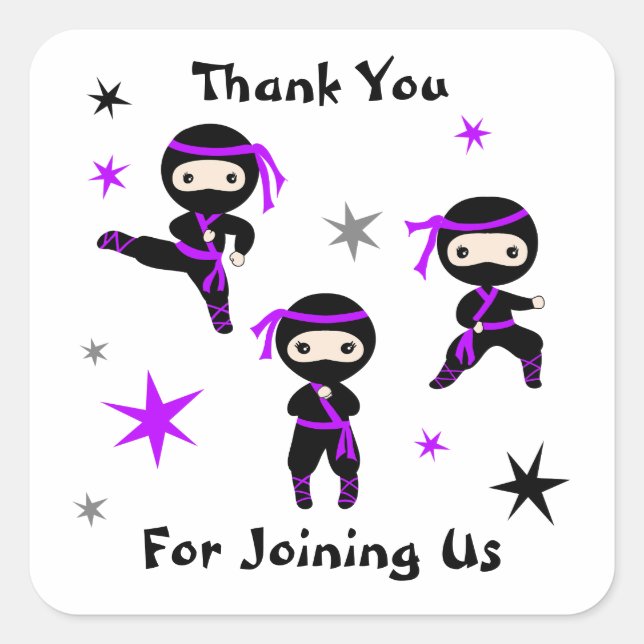 Niedliches Ninja Warrior Kindergeburtstag Gastgesc Quadratischer Aufkleber (Vorderseite)