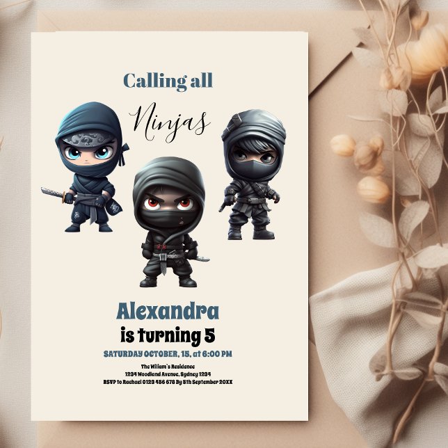 Niedliches Ninja Warrior Kindergeburtstag Party Einladung (Von Creator hochgeladen)