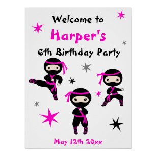 Niedliches Ninja Warriors Kids Bday Party Begrüßun Poster