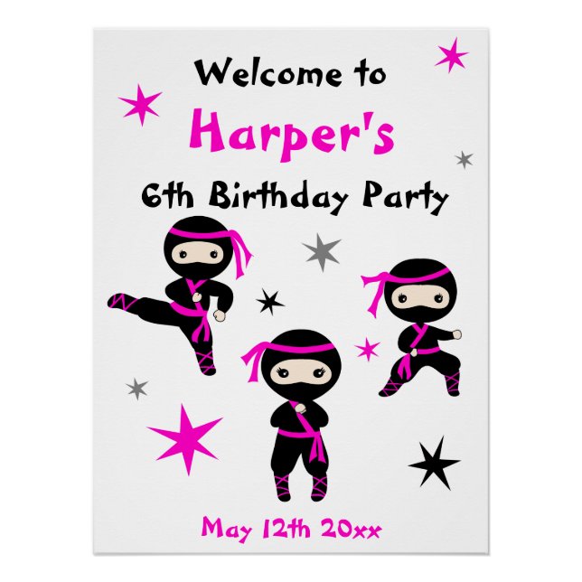 Niedliches Ninja Warriors Kids Bday Party Begrüßun Poster (Vorderseite)