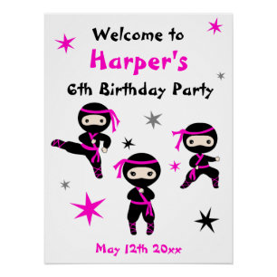 Niedliches Ninja Warriors Kids Bday Party Begrüßun Poster