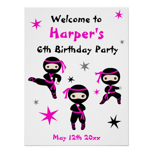 Niedliches Ninja Warriors Kids Bday Party Begrüßun Poster (Vorderseite)