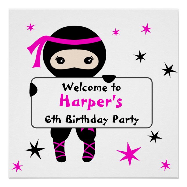 Niedliches Ninja Warriors Kids Bday Party Begrüßun Poster (Vorderseite)