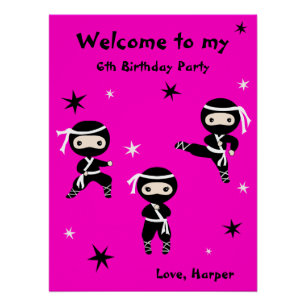 Niedliches Ninja Warriors Kids Bday Party Begrüßun Poster