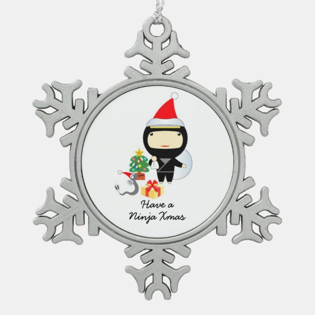 Niedliches Ninja Weihnachten Schneeflocken Zinn-Ornament (Vorderseite)