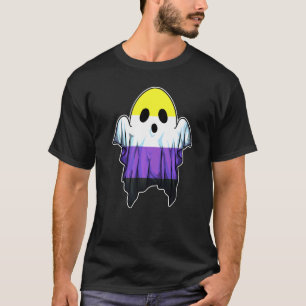 Niedliches Non-Binary Ghost Lgbt Halloween Ghost L T-Shirt