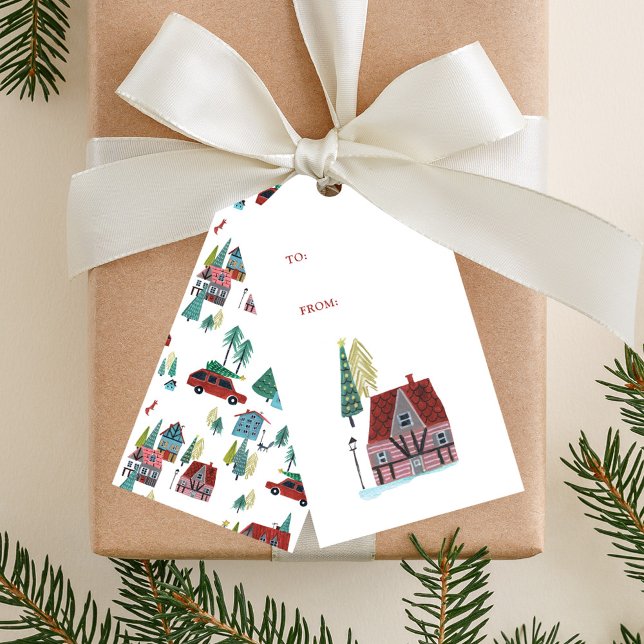 Niedliches Nordic Ski Village Party Geschenkanhänger (Cute Nordic skiing Village Christmas Party Gift Tags)