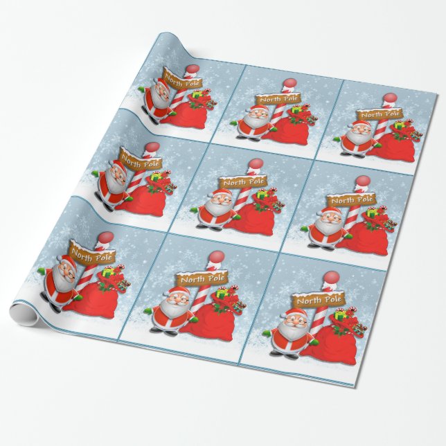 Niedliches North Pole Santa Wrapping Geschenkpapier (Ungerollt)