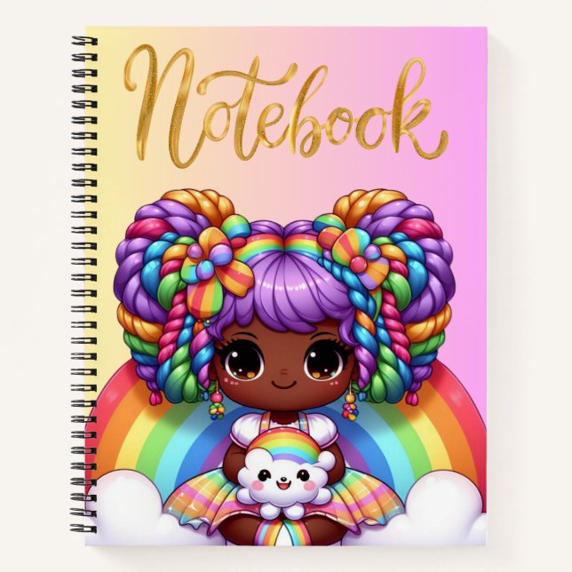 Niedliches Notebook/Adorable Rainbow chibi Girl Notizbuch (Vorderseite)