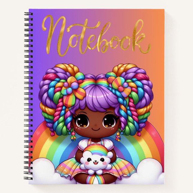 Niedliches Notebook/Adorable Rainbow chibi Girl Notizbuch (Vorderseite)