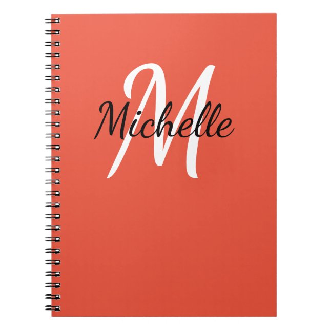 Niedliches Notebook mit orangefarbenem Monogramm Notizblock (Vorderseite)