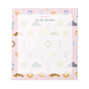 Niedliches NYC-Muster, rosa individuelle Name Notizblock