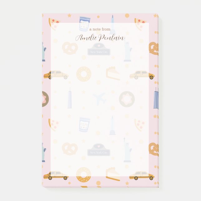 Niedliches NYC-Muster, rosa individuelle Name Post-it Klebezettel (Vorderseite)