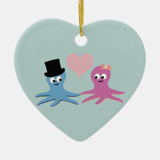 Niedliches Octopus Couple Keramik Ornament (Vorne)