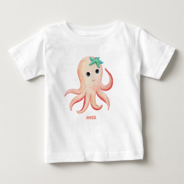 Niedliches Octopus-Logo für Babyname Top-Hemd Baby T-shirt (Vorderseite)