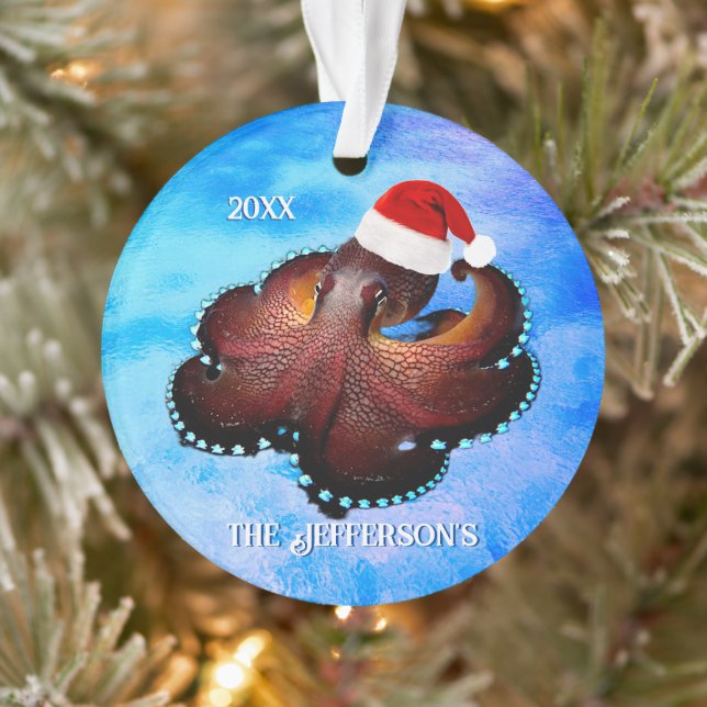 Niedliches Oktopus in Weihnachtsmannmütze Ornament (Baum)