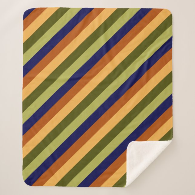 Niedliches Olive Sage Navy Stripes Medium Sherpa B Sherpadecke (Vorderseite)