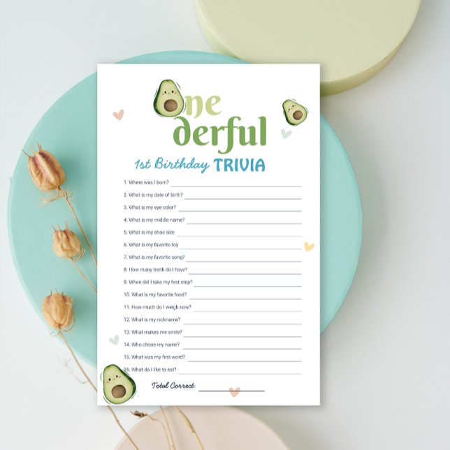 Niedliches Onederful Avocado 1. Geburtstag Trivial (Cute Onederful Avocado 1st Birthday Trivia Game)
