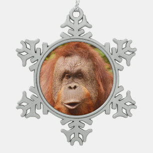 Niedliches Orang-Utan-Gesicht Schneeflocken Zinn-Ornament
