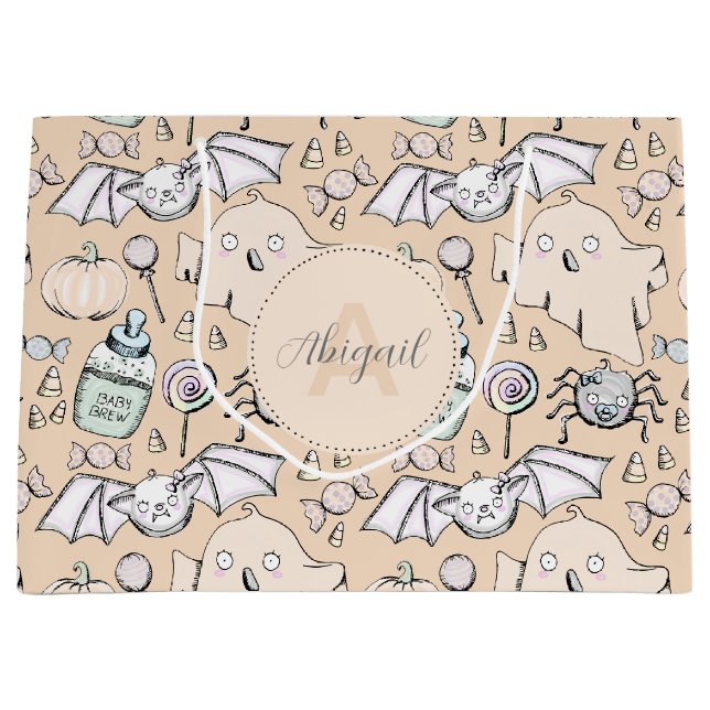 Niedliches Orange Baby Halloween Pumpkins, Flederm Große Geschenktüte (Vorderseite)