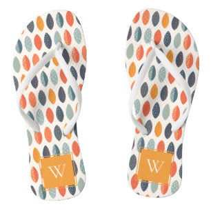 Niedliches Orange Blue Leafy Botanisches Monogramm Flip Flops
