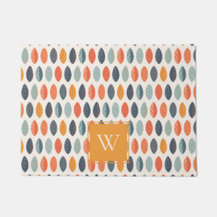 Niedliches Orange Blue Leafy Botanisches Monogramm Fußmatte