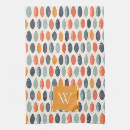 Niedliches Orange Blue Leafy Botanisches Monogramm Geschirrtuch