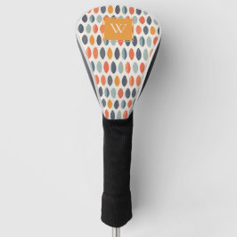 Niedliches Orange Blue Leafy Botanisches Monogramm Golf Headcover