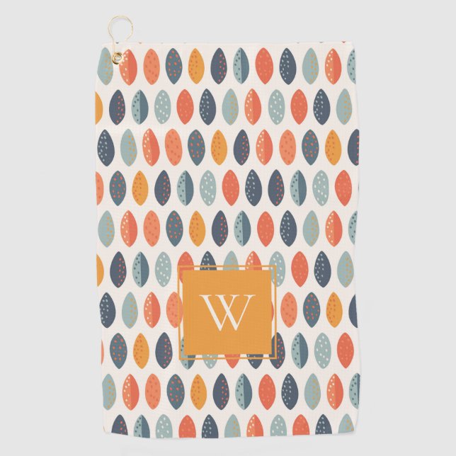 Niedliches Orange Blue Leafy Botanisches Monogramm Golfhandtuch (Vorderseite)