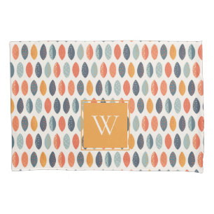 Niedliches Orange Blue Leafy Botanisches Monogramm Kissenbezug