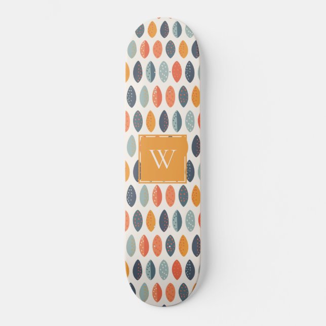 Niedliches Orange Blue Leafy Botanisches Monogramm Skateboard (Vorderseite)