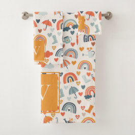 Niedliches Orange Blue Spring Rainbow Clouds Muste Badhandtuch Set