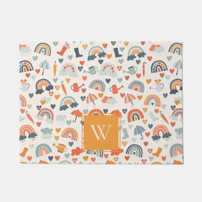 Niedliches Orange Blue Spring Rainbow Clouds Muste Fußmatte (Vorderseite)