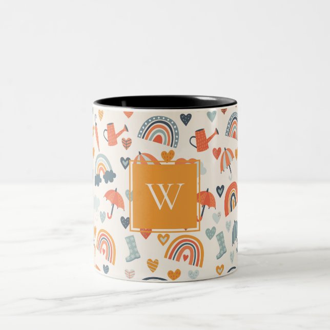 Niedliches Orange Blue Spring Rainbow Clouds Muste Zweifarbige Tasse (Mittel)