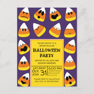 Niedliches Orange Candy Corn Emojis Halloween-Part Einladungspostkarte