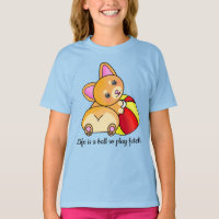 Niedliches Orange Corgi mit rotem und gelbem Ball
