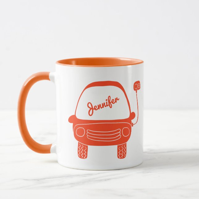 Niedliches Orange Electric Car Personalisiert Tasse (Links)