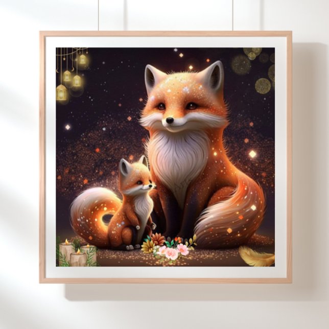 Niedliches Orange Fox Mama & Baby Art Kinderzimmer Poster (Von Creator hochgeladen)