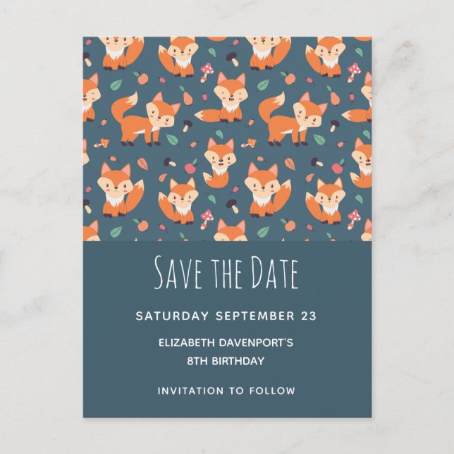 Niedliches Orange Fox Muster Save the Date Einladungspostkarte (Vorderseite)