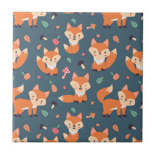 Niedliches Orange Fox Tiermuster Fliese