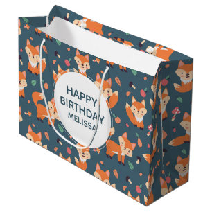 Niedliches Orange Fox Tiermuster Geburtstag Große Geschenktüte