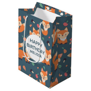 Niedliches Orange Fox Tiermuster Geburtstag Mittlere Geschenktüte