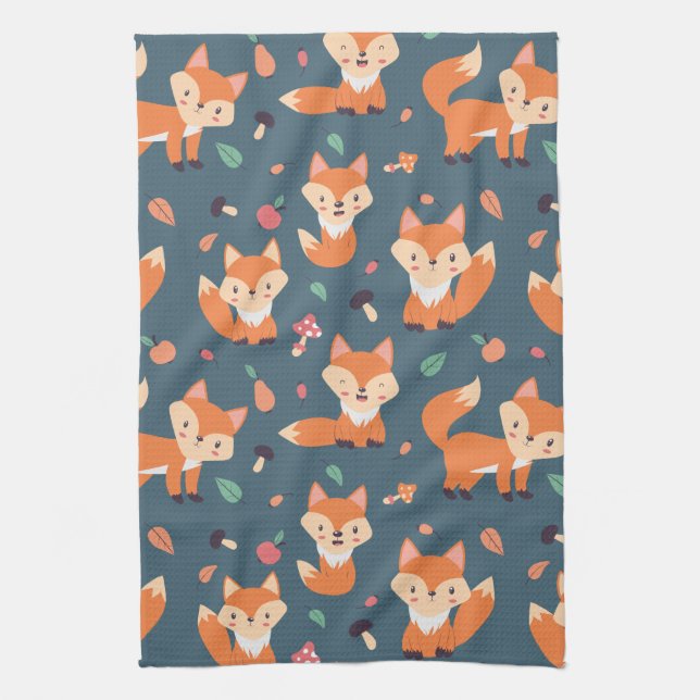 Niedliches Orange Fox Tiermuster Geschirrtuch (Vertikal)