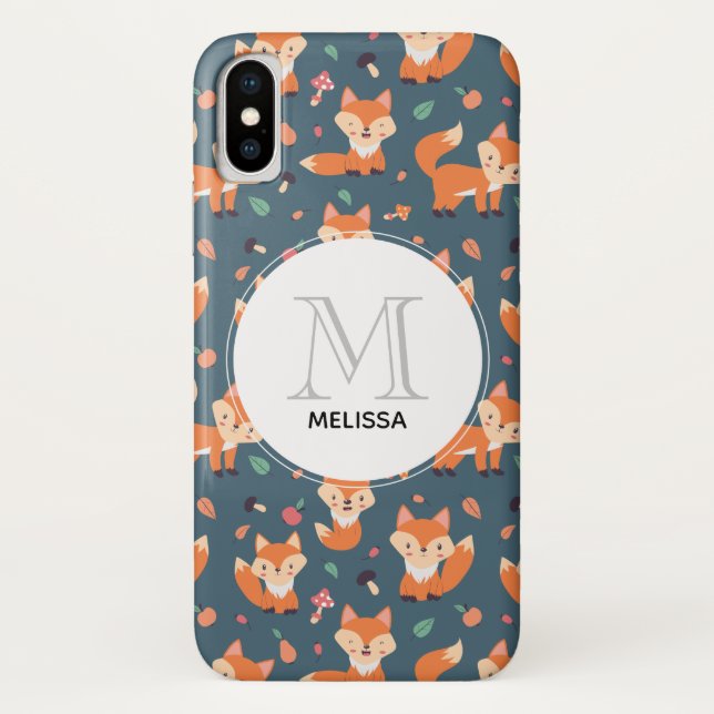Niedliches Orange Fox Tiermuster Monogramm Case-Mate iPhone Hülle (Rückseite)