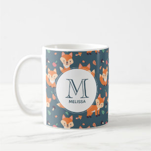 Niedliches Orange Fox Tiermuster Monogramm Kaffeetasse