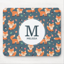 Niedliches Orange Fox Tiermuster Monogramm Mousepad