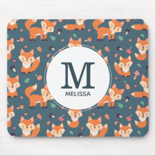 Niedliches Orange Fox Tiermuster Monogramm Mousepad