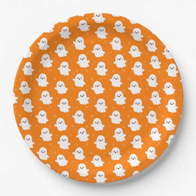 Niedliches Orange-Ghost-Muster - Halloween-Design Pappteller (Vorderseite)